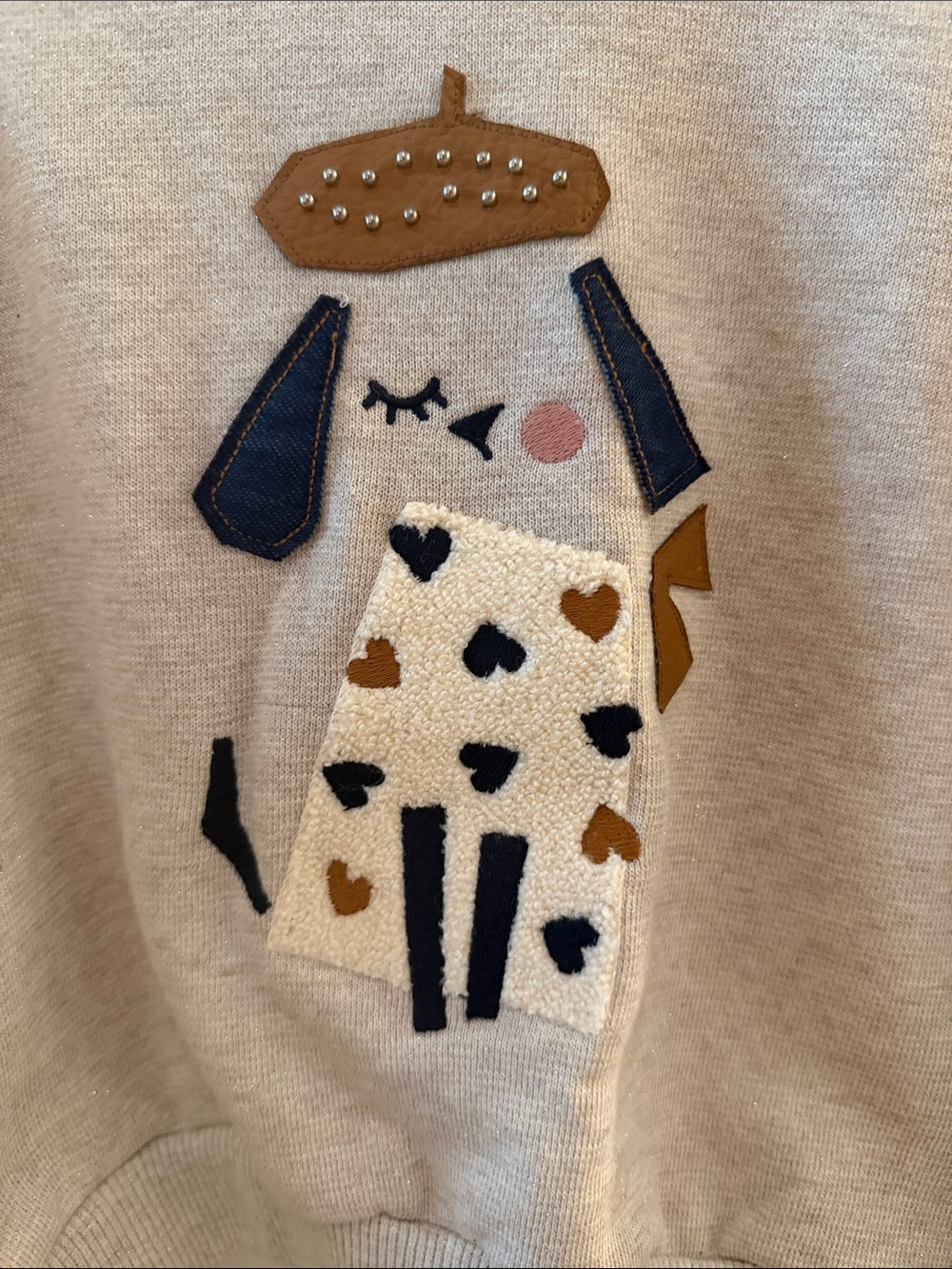 NWT Mayoral Tan Graphic Dog Appliqué Crewneck Sweater with Shimmer in the Fabric - Picture 4 of 6